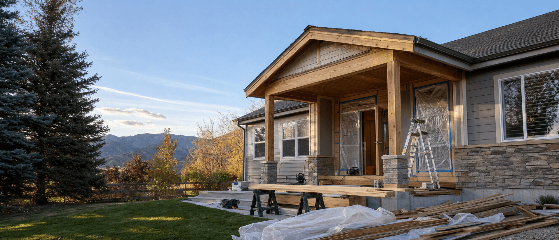 Residential exterior restoration and remodeling project in progress